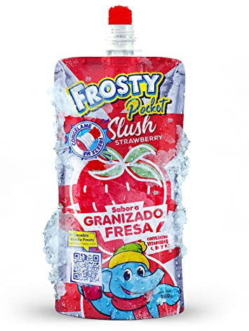 Frosty® Pocket El Granizado En Casa o Para Llevar | Congela y Toma Al Instante | Sin Necesidad De Vaso Para Hacer Granizado o Máquina Doméstica | 10 Bolsas Sabor Fresa