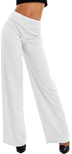 Toocool Damenhosen, Palazzo Hose Damen mit elastischem Bund, Basic Palazzo Hose Damen Herbst, Büro Damenhosen VI-9292 [L, Weiss]