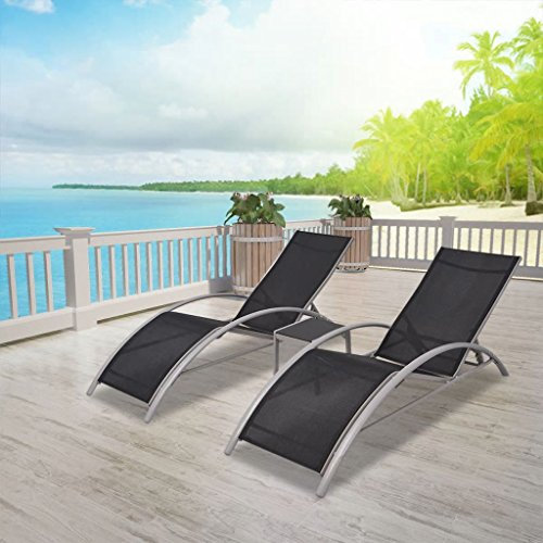 BULANED Sonnenliegen mit Tisch, Gartenliege, Strandliege, Relaxliege Garten, Saunaliege, Campingliege, Poolliege, Liege Garten,Aluminium Schwarz