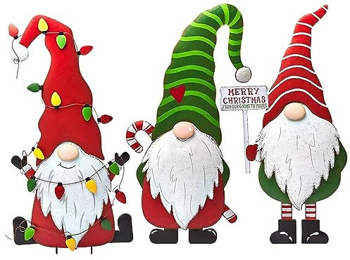 Sanjianke FS Outdoor Christmas Decorations - Gnome Santa Welcome Sign, Lawn Decorations, Garden Stakes for Xmas Yard Pathway Courtyard (3Pcs/Set)