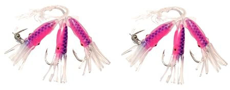 Set 2 Dorschvorfächer von Behr Gummi Octopus 3 Arme Leuchtend Tintenfisch Norwegen fertig montiert Länge 150cm, Hakengröße 6/0, Schnurstärke 0,70mm