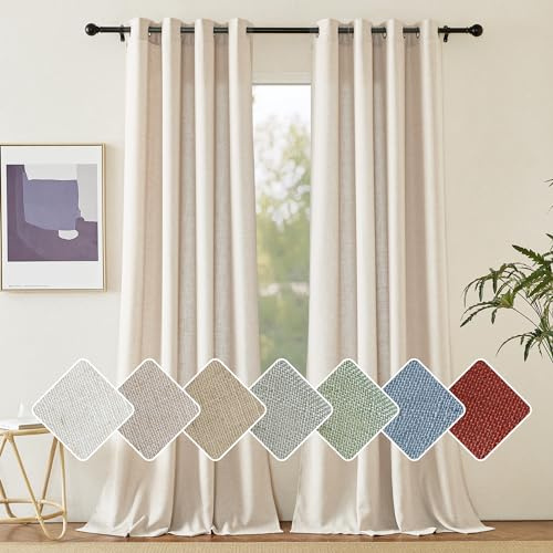 PONY DANCE Leinen Vorhang 220cm Lang Wohnzimmer Gardinen Halbtransparent