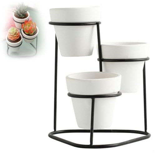 RIEONA 1 Set Portafiori in ferro, Ripiani for vasi da fiori, Portafiori, Portapiante alto, Scaffale, Portafiori retrò, for piante da esterno (Color : White basin with black frame)
