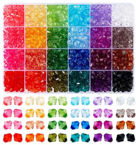 PH PandaHall 1200pcs 8mm Perlen zum Schmuckherstellen Kristallperlen 24 Farben Armbandperlen Bicone Acrylperlen facettierte Perlen lose Bastelperlen für Armband und Halskettenherstellung