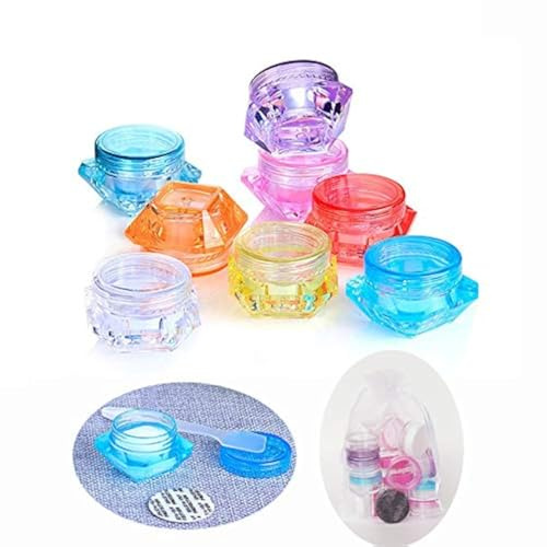 Wopanxye 16 Stück Döschen, 5g/5ml Leer Transparent Klein Kunststoff Cremedose - für Kosmetikdose, Lippenbalsam Döschen, Nailart Döschen, Mit Schraubdeckel Mehrfarbig und 16 Stück Mini Spatel, Taschen