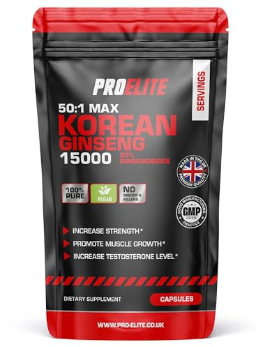 Panax Ginseng High Strength 15,000mg | 60 Capsules Vegan High Strength Korean Ginseng from 50:1 Extract | NO Fillers or Binders by PROELITE