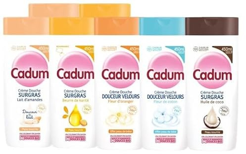 CADUM - Set med 7 duschgeler, shea, apelsinblomma, mandel, kokosnöt och bomull, 7 x 450 ml