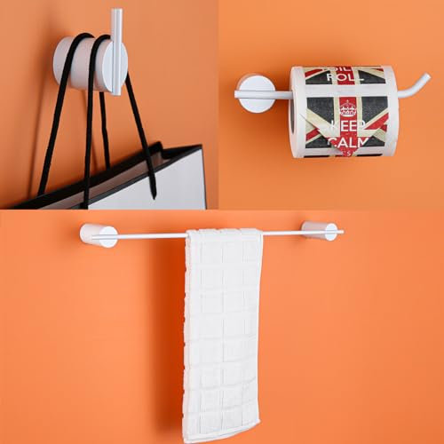 RANDOM Set di accessori da bagno bianco opaco 4 pezzi in acciaio inox bianco set include porta asciugamani da 45,7 cm porta carta igienica e 2 ganci per asciugamani kit di accessori da bagno a parete