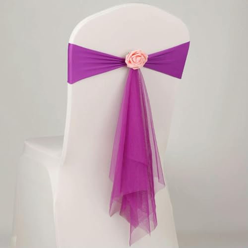 50 teile/los Rosa/Weiß/Orange Stuhl Schärpen Mit Rosa Blume Für Hochzeit Dekoration Zeremonie Stretch Stuhl Band-fuchsia