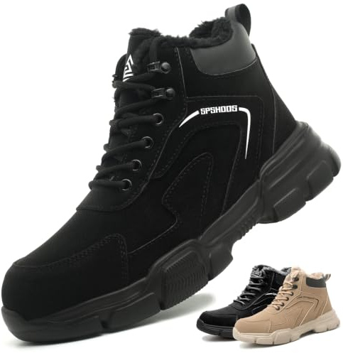 SPSHOOS Zapatos de Seguridad Invierno Botas de Seguridad Para Hombre Mujere | Zapatos de Trabajo Ligero Con Forro Cálido Punteras de Acero, Calzado de Seguridad Impermeables Antideslizantes