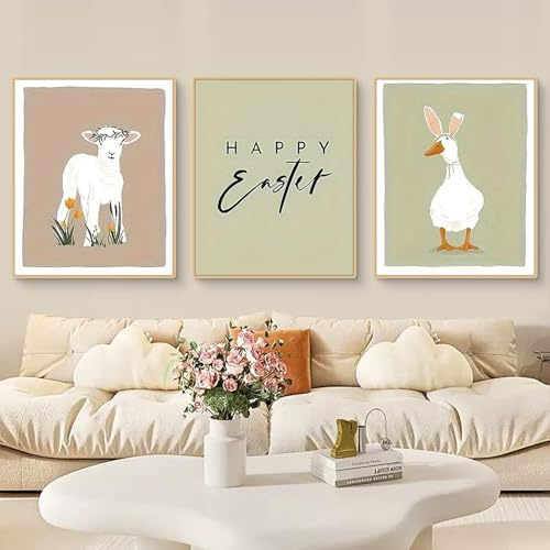 Premium 3er Set Bilder Kinderzimmer, Kaninchen Ostern Poster Kinderzimmer, Wandbilder Deko Kinderzimmer Babyzimmer, Ostern Bilder für Mädchen und Jungen, Ohne Bilderrahmen (DEF,30x40cm)