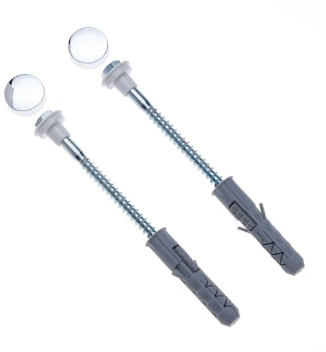 Toilet Pan Floor Fixing Kit With Coach Screws, Plastic Plugs and Silver Caps,10x80mm Standard WC Bolts, Bathroom Fitting Anchors Replacement for Pan Bidet Wash Basin Sanitary Repair set of 2 pcs