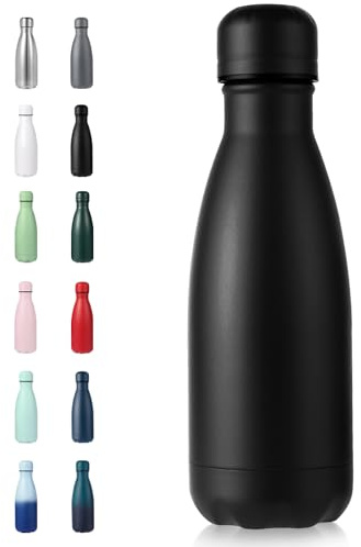 Volhoply Botella de agua pequeña de acero inoxidable de 12 onzas, botellas de agua aisladas sin BPA, frasco de doble pared en forma de cola, mantiene el frío 24 horas y el calor 12 horas, para bolso