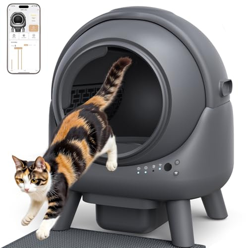 Self Cleaning Cat Litter Tray, FEELNEEDY Odor Control Cat Litter Box, APP Real-Time Monitor, 65L Automatic LitterBox for Multi-cats, Safety Sensors, with 1 Trash Bag