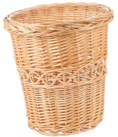 VILLFUL Cesta de Basura de Mimbre Tejida a Mano para Uso Interior, Elegante y Práctica, Estilo Pastoral, Adecuado para Almacenamiento y Organización del Hogar