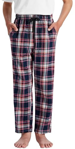 MoFiz Garçon Pantalon de Pyjama Coton à Carreaux Fille Chaud Vêtements de Nuit Décontractés avec Poches pour Enfants 7-18 Ans