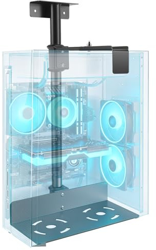 Nastopee PC Holder Under Desk, PC Holder, Adjustable Height 50-530 mm, Width 135-225 mm, Up to 35 kg, 2 in 1 PC Wall Mount with Most Hosts