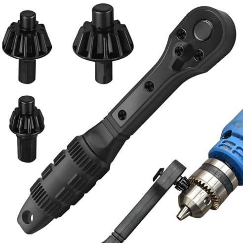 Double Head Drill Chuck Key Ratchet Wrench Tool Comfort Handle with 3 Replacement Gears Tightening Loosening Drills Clamping Tools for Electric Power Tools
