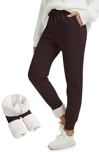 FULLSOFT Thick Fleece Lined Sweatpants for Women-Thermal Warm Athletic Joggers with Pockets Lounge Pants for Running Winter(Brown,Small)