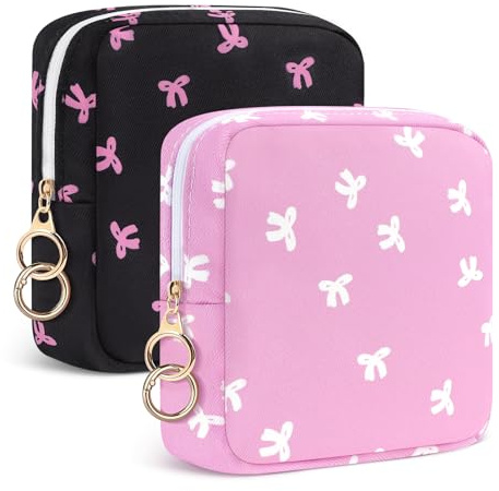 2Pcs Pochette Serviette Hygiénique Sac Rangement pour Serviettes Hygiéniques Protège Slip Culotte Menstruelle Adolescent Trousse de Tampons pour Kit Premieres Regles Jeune Fille Cadeau(Noir&Rose)