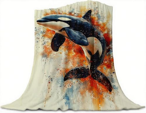 Orca Manta Franela 100x70cm, Arte Manta Sofa Verano para Sillones, Cobija para Cama Individual, Cálido y Esponjoso para Todas las Estaciones, Sofá Cobija Grande, Decor Home, Regalo Mujer,Model140