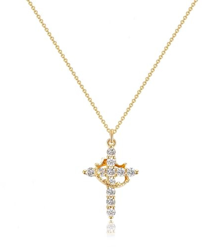 ZhouWei Collier Croix pour Femme et Homme, Collier avec Pendentif en Acier Inoxydable de Croix 40-45 cm Chaine Réglable, Cadeaux de Bijoux Délicats pour les Femmes Filles (Or)