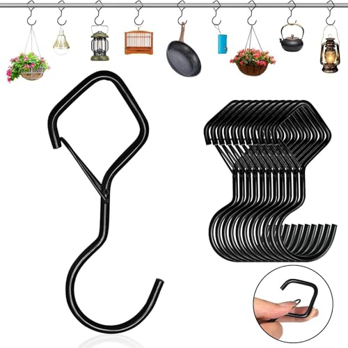 MejaRizon 10 Stück S Haken Edelstahl, 90mm Raute Haken zum Einhängen, Sicheres Schnallendesign, Geeignet für Küche, Werkstatt, Badezimmer, Garten, Schlafzimmer, Draussen(Schwarz)