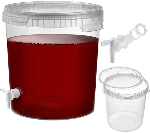KADAX Set di secchi per fermentazione 33L con rubinetto di scarico, contenitori per fermentazione in plastica con rubinetto di scarico per la produzione di vino, rubinetto di scarico con guarnizione e