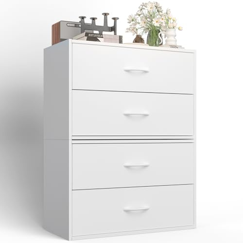 PrimeZone 2 Wood Drawer for Closet Storage: White Stackable Short Closet Dresser for Clothes Organizer - Modular Chest Cabinet for Closet Bedroom Dorm Wardrobe Nursery, 2 Packs