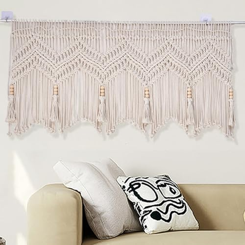 Tende macramè per, mantovana macramè intrecciata in corda di cotone da 52 x 21 pollici, mantovana corta Boho da appendere alla parete per cucina camera da letto bagno soggiorno porta del balcone, ten
