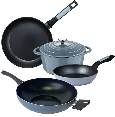 San Ignacio NOIA: Set NOIA 5 piezas: Cacerola de Ø25, con tapa, set 2 sartenes Ø20 y Ø26 y Wok Ø30 cms