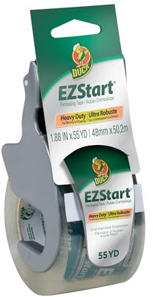 Duck EZ Start 1259457 Verpackungsband, Einzelrolle mit Spender, transparentes Packband für Versand, Umzug, Versand und Lagerung, leises Easy-Start-Klebeband für Kartons und Versand, 4,7 cm x 55,5 m