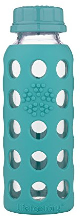 Lifefactory 9-Ounce Glass Water Bottle with Flat Cap and Silicone Sleeve Kale