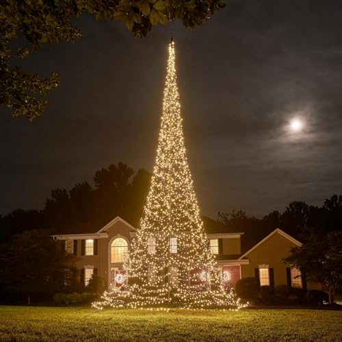 Fairybell LED-Weihnachtsbaum für draussen - 10 Meter - 2000 LEDs - Weihnachtsbaum im Fahnenmast - Warmweiss - Geeignet für vorhandene Fahnenmasten