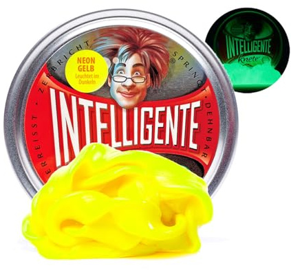 Intelligente Knete - Das Original! Neon-Gelb - Leuchtet im Dunkeln - Kinderknete und Therapieknete in einem - Besser als jeder Stressball! Für Kinder und Erwachsene (Standard-Dose, 80g)