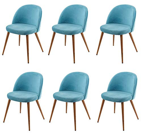 Mendler 6er-Set Esszimmerstuhl HWC-D53, Stuhl Küchenstuhl, Retro 50er Jahre Design Samt - türkis