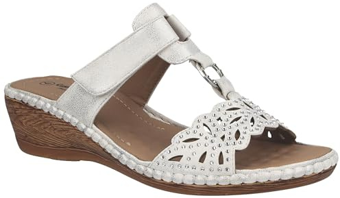 Damen-Sandalen aus Kunstleder, lasergeschnitten, mit T-Steg, Peep-Toe, Slipper, niedriger Keilabsatz, rückenfrei, Sommersandalen, Größe 36-42, weiß, 39 EU