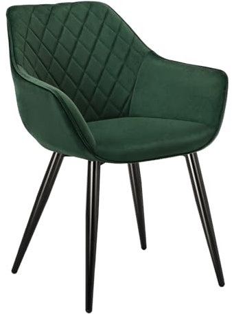 WOLTU Esszimmerstühle 1er Set, für Esszimmer, Küche, Wohnzimmer, Küchenstühle gepolstert mit Rückenlehne Armlehen, Metallbeinen, Samt, Grün