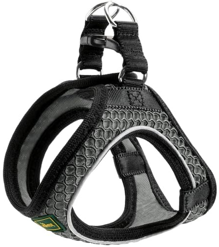 HUNTER Hundegeschirr HILO COMFORT, Farbe: anthrazit, Easy Step-In Geschirr für kleine bis mittlere Hunde, mit Netzmaterial, reflektierende Elemente, angenehm leicht, modernes Design, Größe: M-L