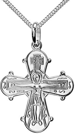 Dagmar Kreuz-Anhänger Gold 333, Gold 585 und 925 Sterling-Silber Dagmarkreuz mit Panzer-Kette für Damen, Herren und Kinder als Goldkreuz und Silberkreuz Ketten-Anhänger Taufgeschenk mit Schmuck-Etui