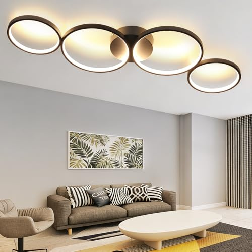 GBLY LED Deckenlampe Wohnzimmer Deckenleuchte 88cm Warmweiß Modern | Wohnzimmerlampe 4 Ring groß Ringoptik 3000k Rund 37W Schwarz Schlafzimmerlampe für Schlafzimmer Flur Büro Arbeitszimmer