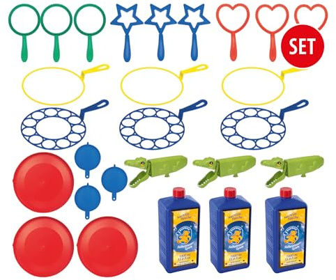 PUSTEFIX Seifenblasen Set für Kinder - 15 Blasringe, 3 Bubblegator + 3000 ml Seifenblasenwasser, Bunte Bubbles Made in Germany, Seifenblasen Spielzeug für Hochzeit, Kindergeburtstag, Polterabend