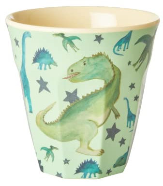 Tazza in melamina media, verde salvia - stampa Dinosaurs