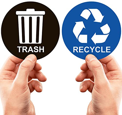 ASSURED SIGNS Recycle Stickers for Bins, 5 by 5, 2 Sets | Eliminates Confusion for Guests, Saves Time & Effort, Protects Environment, Premium Vinyl, Weatherproof & UV Protection