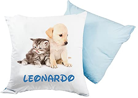 Cojín personalizado con nombre, 40 x 40 cm, desenfundable y lavable con suave relleno - Idea regalo para cumpleaños, Navidad (pareja CA_GT azul)