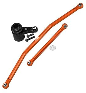 Axial 1/10 RBX10 Ryft 4WD Rock Bouncer AXI03005 Upgrade Parts Aluminum Front Steering Tie Rods + Aluminum 7075 23T Servo Horn With Built-In Spring (2 Positioning Holes) - 6Pc Set Orange