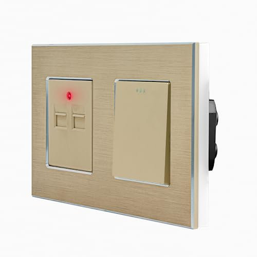 Luxus-Time Interruptor de luz basculante de pared con puerto de carga USB y marco de aluminio (2 compartimentos), color dorado