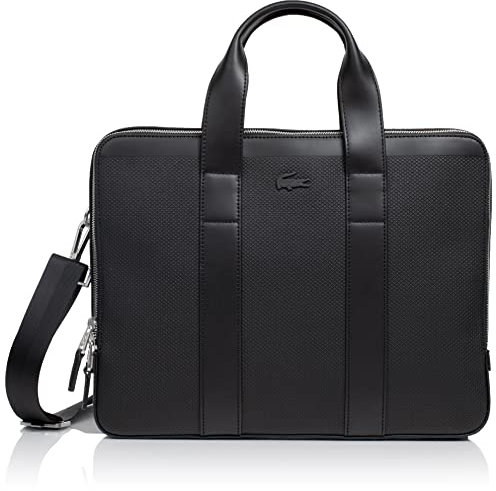 Lacoste Herren Chantaco Pique Leather Computer Bag Computertasche, Schwarz