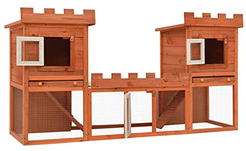 Gecheer 2-Ebenen Kaninchenstall Kaninchenkäfig Kleintierhaus Kleintierstall Hasenstall 192 x 50 x 101 cm Mit 2 Rutschfesten Leitern Kleintierkäfig für Kaninchen Grünes wetterbeständiges Dach