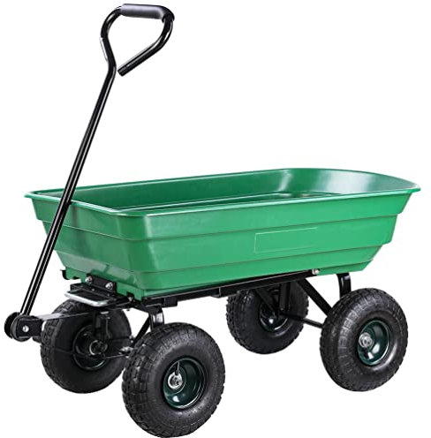 Angyu Gartenwagen Kippbar Einstellbar Transportwagen Waschbar Handwagen Multifunktional Gartenkarre mit Vier Rädern (Grün, 90.5 * 43.5 * 74cm)